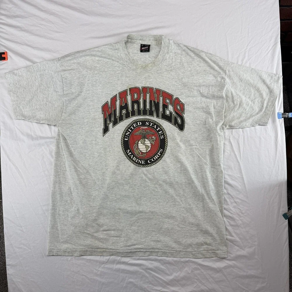 Vintage Marines Shirt Mens 2XL Gray USMC Eagle Globe Anchor Graphic 90s USA